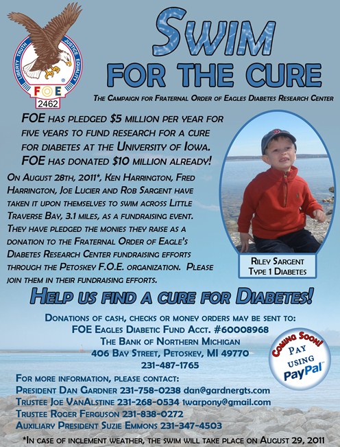 jpeg of the fundraising poster for Swimming Little Travers Bay to cure diabetes